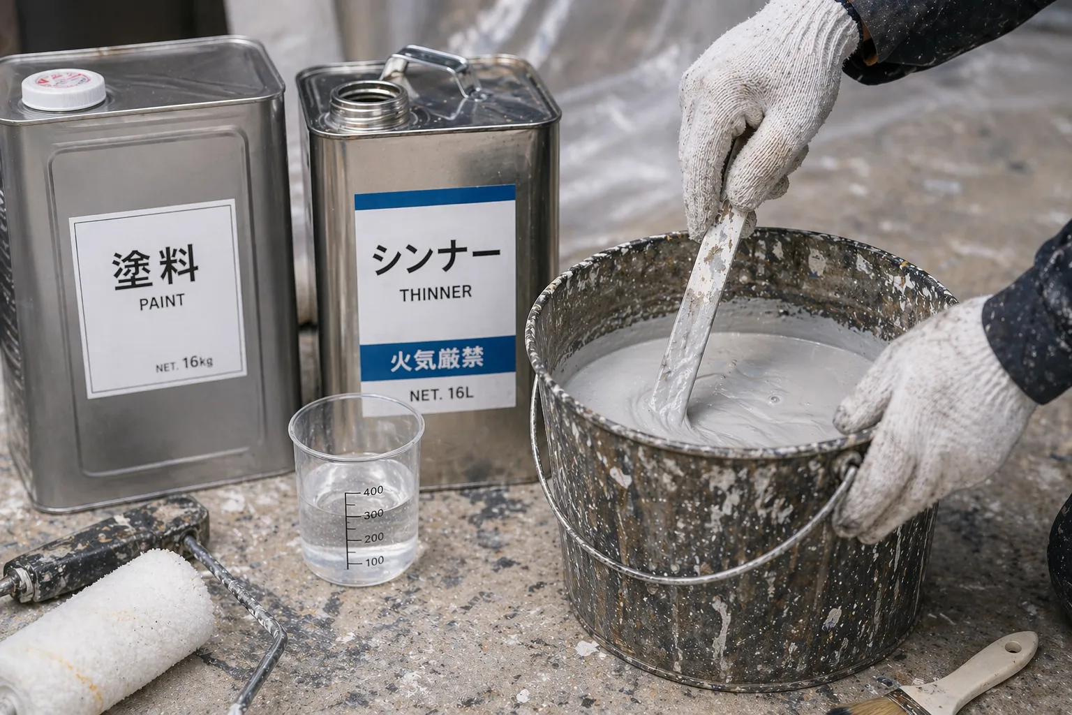 塗料とシンナーの関係をイメージする素材