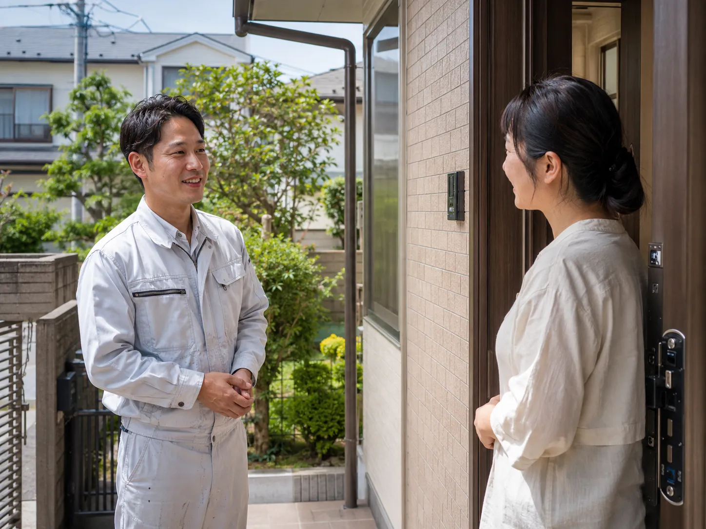 周辺の住居へ挨拶回りしている様子